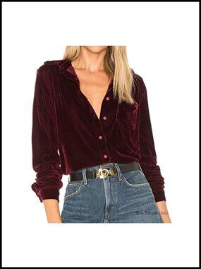 Velvet Button Down Shirt Long Sleeve Collared Casual Loose Top